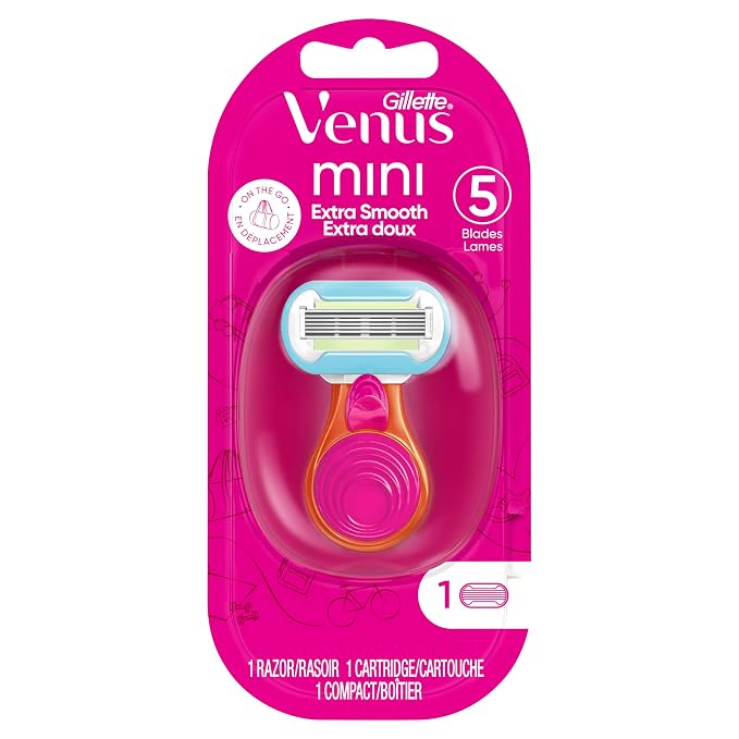 Gillette Venus Extra Smooth Travel Razor Kit for Women, Mini Handle + Refill + Case
