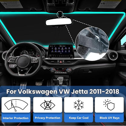 Windshield Sun Shade for VW Jetta 2011-2018, Car Front Window Sunshade with 240T Sun Visor Protector Blocks UV Rays Heat Sun Shield Accessories