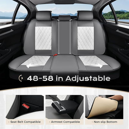 Coverado Front and Back Seat Covers for Cars, 5 Seats Automotive Seat Covers, Faux Leather Car Seat Covers Seat Protectors Car Seat Cushion Carseat Cover Universal Fit for Most Cars Truck - Gray&White
