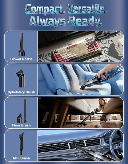Cordless Handheld Vacuum Cleaner, 2-in-1 Vacuum & Blower, 36000Pa Suction Brushless Motor, Car Vacuum with LED Light, Lightweight, Portable for Car, Home, Office and Outdoor Use