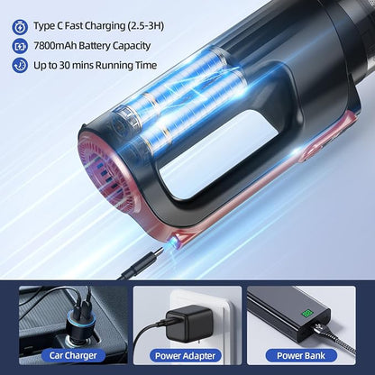 MONOZEL Handheld Vacuum Cleaner, 18000Pa 2 in 1 Cordless Car Vacuum Cleaner&Air Duster, 130W Brushless Motor with 7800mAh Battery, LED Light and Multi-Nozzles, Portable for Home, Car, Office, Pet