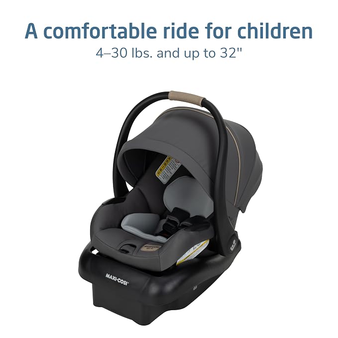 Maxi-Cosi Mico Pro Baby Infant Car Seat with Base, Ventilated Chair, Soft Headrest Pad, Easy-Install Latch, Adjustable Belt Guide, 3-Position Base, Stroller-Ready, 4-30 lbs, up to 32 in, Sea Salt