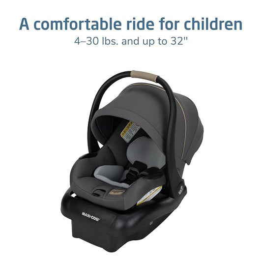 Maxi-Cosi Mico Pro Baby Infant Car Seat with Base, Ventilated Chair, Soft Headrest Pad, Easy-Install Latch, Adjustable Belt Guide, 3-Position Base, Stroller-Ready, 4-30 lbs, up to 32 in, Sea Salt