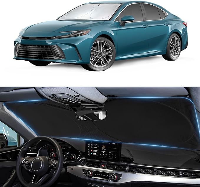 Windshield Sun Shade for 2018-2024 Toyota Camry LE XLE Hybrid SE XSE, Front Window Sunshade Foldable Sun Visor Car Protect from UV Rays & Heat Blocker, Fully Covered Keep Interior Cooler Accessories