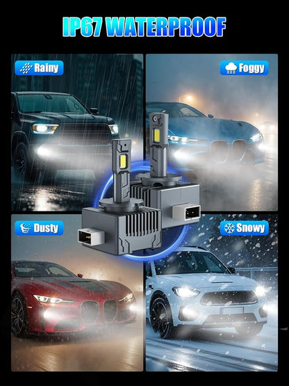 RCJ D3S Bulbs, 30000LM Super Bright 6000K Cool White for HID Assembly, D3R Xenon Bulb Replacement with Cooling Fan, Plug and Play Fog Light, Pack of 2