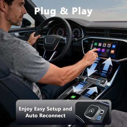 Wireless CarPlay & Android Auto Adapter,DonglePlug & Play Wireless CarPlay Adapter with USB/Type-C Port, Compatible with Most Car Models-Smart Automotive Integration for Drivers,Silver
