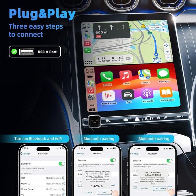 Wireless Carplay Adapter for iPhone - CarPlay Wireless Adapter, Wireless Control Plug & Play Carplay for Cars from 2016 & for Apple iPhone iOS 10+ (Black-Mini)