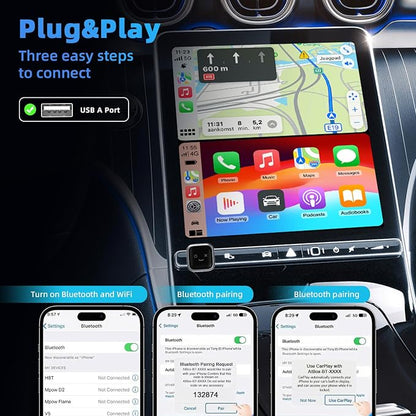 Wireless Carplay Adapter for iPhone - CarPlay Wireless Adapter, Wireless Control Plug & Play Carplay for Cars from 2016 & for Apple iPhone iOS 10+ (Black-Mini)