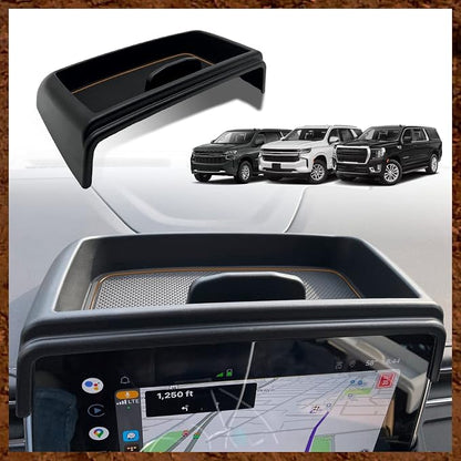Muslogy Dashboard Storage Box Compatible with 2021 2022 2023 2024 GMC Yukon Chevy Tahoe Suburban Accessories Insert Behind Screen Console Organizer for Tahoe Suburban 2021-2024 Not for Denali(Brown)