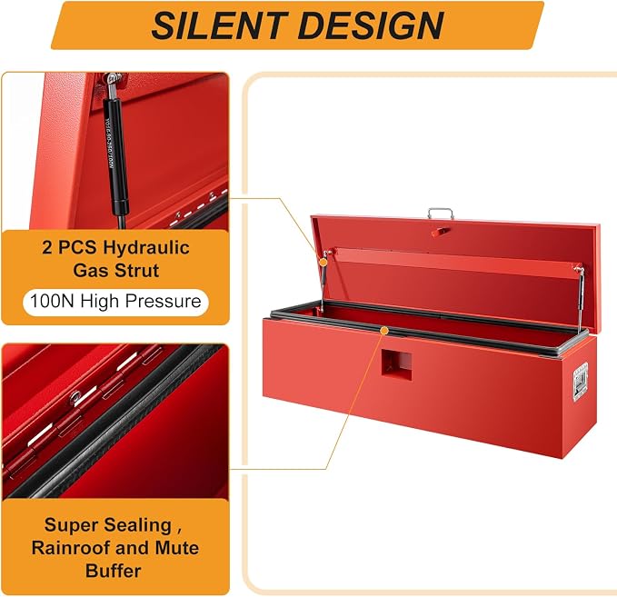 48" Truck Tool Box,Heacy Duty Metal Storage Organizer with Strong locking tongue,Trailer Tongue Box with Safe Hinge, for Truck,Pickup,RV,Garage,Best gift for family and friend,Red Power Coating