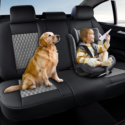 Coverado Leather Rear Seat Covers for Cars, Waterproof Back Seat Cover, Universal Automotive Seat Cushion Protector for Most Cars Trucks SUV (Black&Gray)