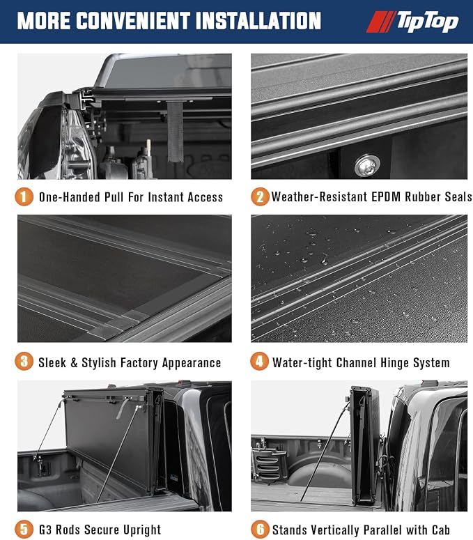 TIPTOP FILP Up Hard Folding Tonneau Cover Fits 2022-2026 Ford Maverick with 4.5ft Bed (54.4") | Lightweight FRP, Low-Profile Waterproof Truck Bed Cover G3.