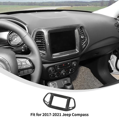 Linskip Information Screen Trim Compatible with 2017 2018 2019 2020 2021 Jeep Compass, Air Vent Covers for Jeep Compass Interior Accessories(Black Carbon Fiber)