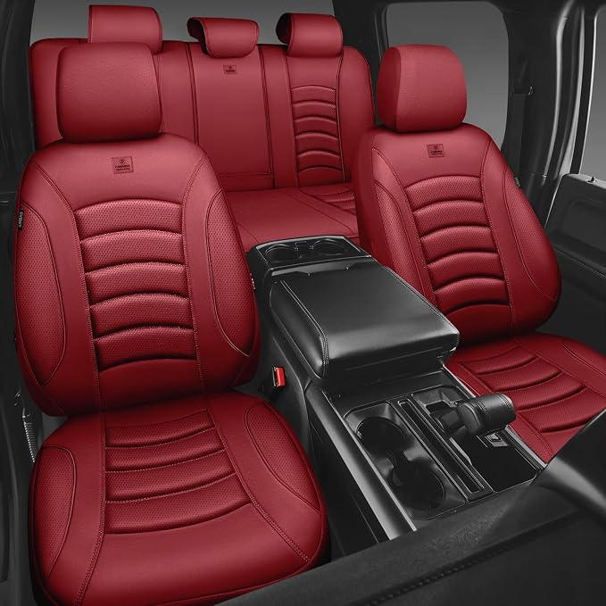 CAR PASS 3D Foam PU Leather Car Seat Covers, Universal Seat Covers Full Sets for Trucks SUV Sedan Automotive Seat Covers Armrest Airbag Compatible Waterproof Comfortable Faux Nappa Leather Burgundy
