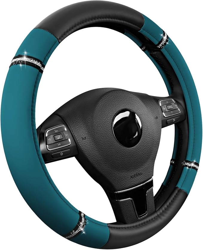 Road Comfort Leather Steering Wheel Cover – Premium Anti-Slip Car Steering Wheel Grip Cover – Universal Fit for 14.5”–15” Cars, Trucks & SUVs -Dark Blue