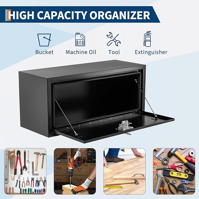 Garvee Black Steel Truck Bed Tool Box, Trailer Tongue Box, Truck Storage Organizer Tool Chest For Truck Bed, RV, Trailer (30 in x 14 in x 16 in-NEW)
