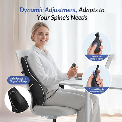 ZIKEE Adjustable Airbag Lumbar Support Pillow Provides Comfortable Support Back Pain Relief and Improves Posture, Ergonomic Memory Foam Back Support Pillow for Office Chair, Car, Home
