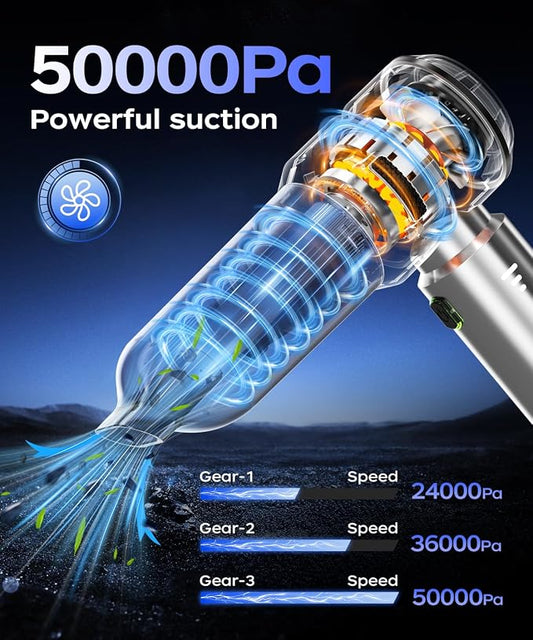 VNOST Car Vacuum,3 Suction Modes,Portable Mini Cordless Cleaner with 50000pa Suction Power,Type-C Charge,Handheld Vacuum for Home,Car,Birthday Gifts for Men Dad Husband (Silver)