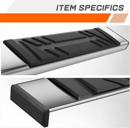 PM PERFORMOTOR 6.5" Running Boards Compatible with Chevy Silverado GMC Sierra 1500 2500 3500 Extended Cab 1999-2014, Pair of Stainless Steel Side Rails Step Bars with 6 pcs Brackets, Polished Black