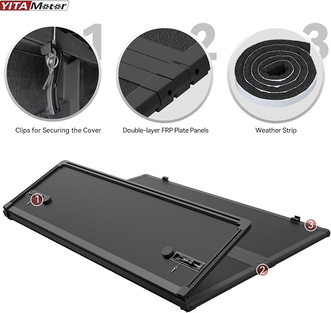 YITAMOTOR FRP Hard Tri-Fold Truck Bed Tonneau Cover Fit for Dodge Ram 1500 New Body Style 2019 2020 2021 2022 2023 2024 2025 2026, 6.4 ft Bed Without Rambox