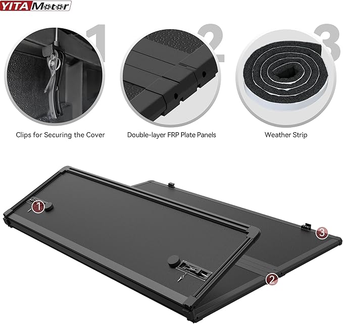 YITAMOTOR FRP Hard Tri-Fold Truck Bed Tonneau Cover Fits for Dodge Ram 1500 2009-2026 (Classic & New) 5.7 ft Bed Without Rambox