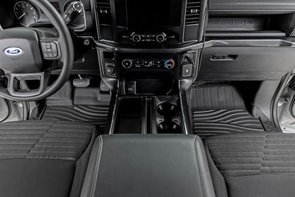 Rough Country Flex-Fit Floor Mats for Ford F-150 (2015-25)/F-150 Lightning (2022-25)/Raptor (2017-25) Crew Cab - Front & Rear Set, All-Weather Non-Slip TPE Liners w/Spill Saver Lip