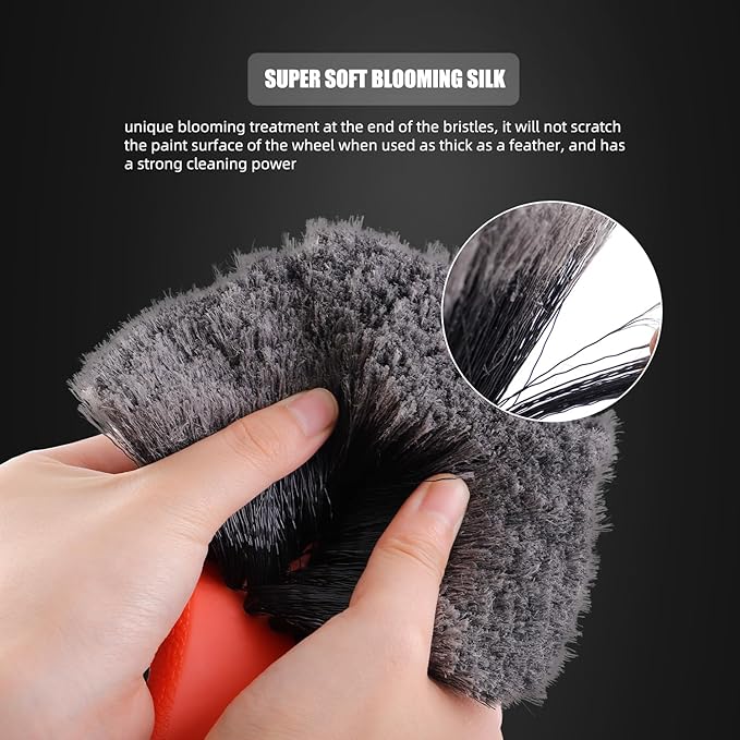 SPTA 8Pcs Wheel & Tire Brush Car Detailing kit, Easy Reach Wheel and Rim Brush, 5pcs Detailing Brushes, Short Handle Cleaning Brush, 1pc Microfiber Cleaning Cloth, Great to Clean Dirty Tires