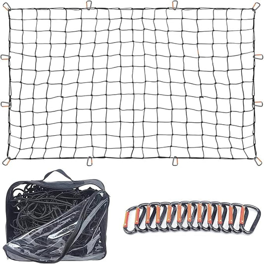 Cargo Net for Roof Rack - 22 x 38 Inch, Heavy-Duty, Mesh Square Bungee Netting with 12 Black Clips and Storage Bag - Holds Small and Large Loads