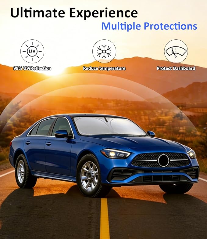 Windshield Sun Shade for 2022-2025 Mercedes-Benz C Class W205 C250 C300 C400 Accessories, Car Front Window Sun Visor & Heat Shield | 240T Sunshade Protection Blocks Heat UV Rays