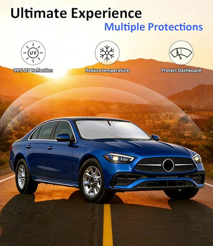 Windshield Sun Shade for 2022-2025 Mercedes-Benz C Class W205 C250 C300 C400 Accessories, Car Front Window Sun Visor & Heat Shield | 240T Sunshade Protection Blocks Heat UV Rays