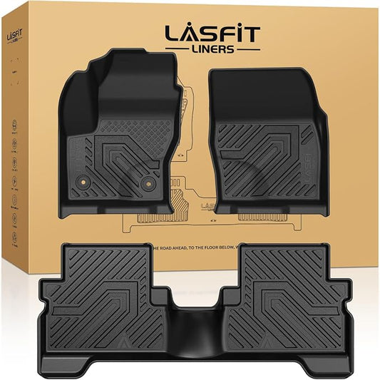 LASFIT Floor Mats for Ford Escape 2019-2013 (Only fit with Adjustable Cargo Floor in Lower Position),Custom Fit All Weather Protector TPE Easy Clean Floor Liners, 1st & 2nd Row, 3PCS Black