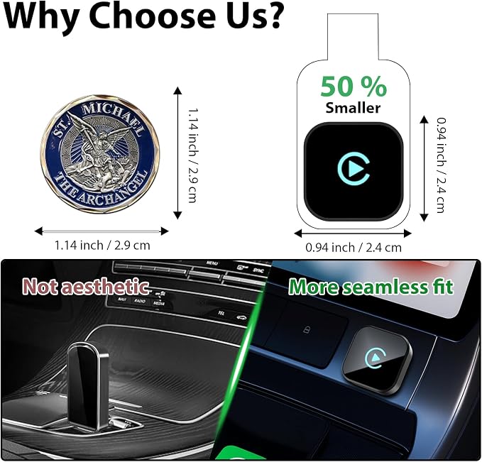 Sunweyer S40 Super Mini CarPlay Adapter Wireless Android Auto Car Kit-for Factory Wired CarPlay Cars, Auto Connect Wireless Adapter