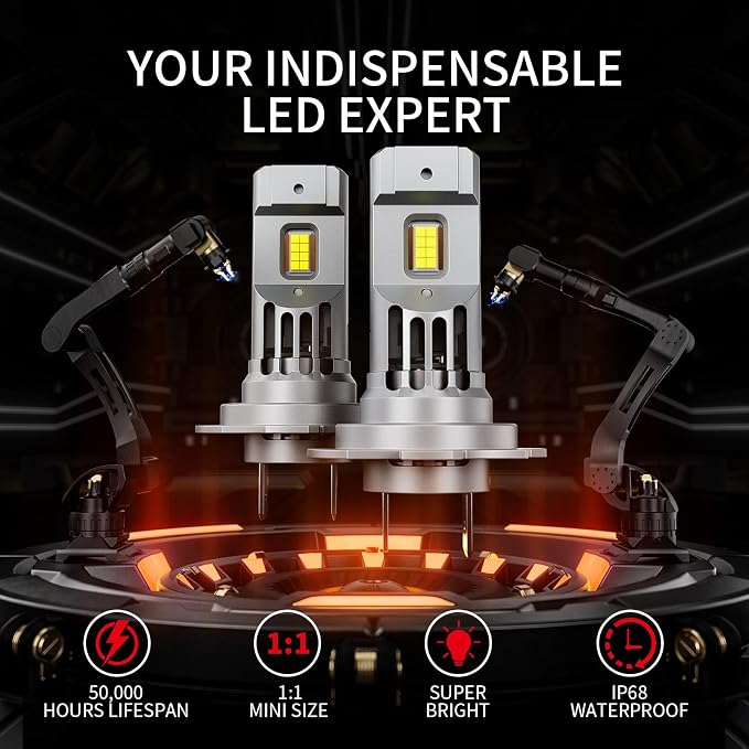 𝖧𝟩 Light Bulbs, 90,000LM Super Brightness 1:1 Size No Adapter Needed Plug & Play, 6500k White with 16 CSP Chips, Canbus Ready Non-Polarity Off-Road Lights with Turbo Fan, IP68 Pack of 2