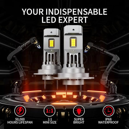 𝖧𝟩 Light Bulbs, 90,000LM Super Brightness 1:1 Size No Adapter Needed Plug & Play, 6500k White with 16 CSP Chips, Canbus Ready Non-Polarity Off-Road Lights with Turbo Fan, IP68 Pack of 2