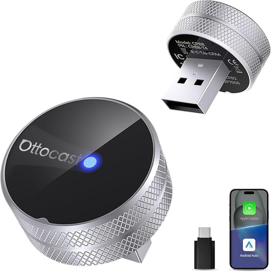 OTTOCAST Mini Tube 2026 Wireless CarPlay & Android Auto Adapter, Plug & Play Auto Connect, 5GHz WiFi Stable Performance, Compatible with iPhone & Android, Premium Aluminum Build