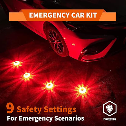 LED Road Flares 3 Pack Roadside Emergency Car Kit, Road Safety Flare Light USB Rechargeable (lithium battery),Safety Beacon Warning Light | 9 Flash Modes,With Magnet & Hook