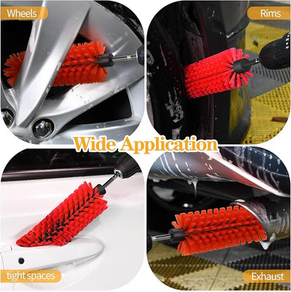 Drill Brush for Car Wheel and Bottle, Highly Dense and Durable Car Cleaning Brush for Wheels, Rims, Engines, Exhaust, Bottle