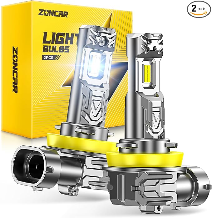 H11 Light Bulbs, 8X Ultra Brightness H8 H9 H16 Lights, 6500K Cool White Bulbs, Real 1:1 Mini Size Plug and Play, IP68 Waterproof, Pack of 2