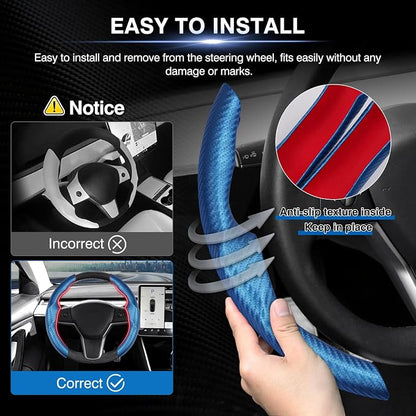 Canvcle Steering Wheel Cover for Tesla Model 3/Model Y Accessories Carbon Fiber Steering Wheel Cover Protector Anti-Slip, Comfortable Grip, Breathable, Model 3/Y Accessories, Blue