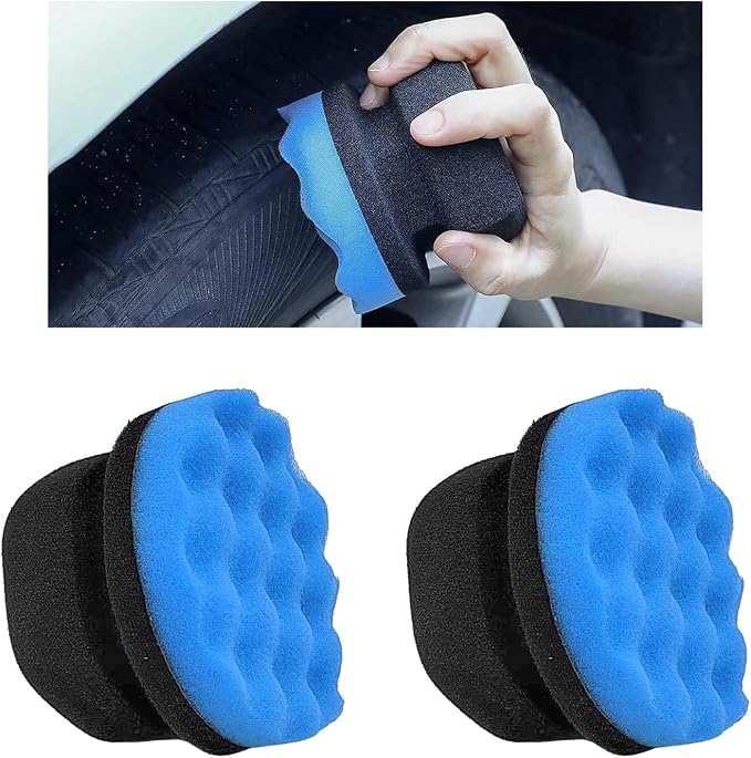 KVAEY 2 PCS Tire Dressing Applicator Pads, Reusable Hex Grip Tire Shine Applicator Polishing Sponge Pads, Wheel Tire Shine Detailing Foam for Most Vehicles, Car Accessories (Blue, 4.33")