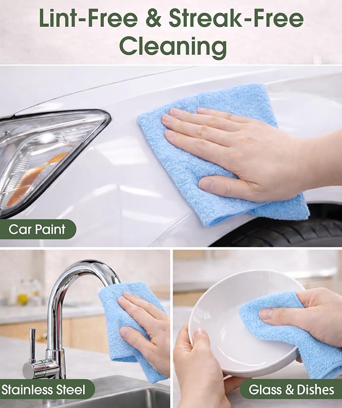 Microfiber Cleaning Cloth Roll - 100 Pack Tear Away Microfiber Paper Towels, Reusable, Washable, Scratch-Free, Kitchen Towels for Car, Home, Kitchen, Glass, Dishes (Blue)