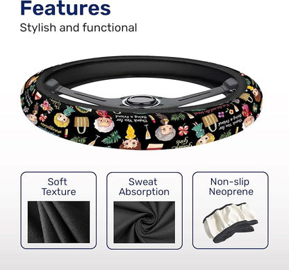 GENANY Vintage Girls Friendship Steering Wheel Cover, Non Slip Polyester Wheel Protector for Car SUV Truck, Universal 15 Inch