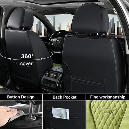 Coverado Seat Covers Front Seats, Green Car Seat Covers 2 Pack, Driver Seat Cover, Luxury Automotive Seat Covers, Car Seat Cushion, Front Car Seat Covers Leather Seat Protector Fit for Most Cars
