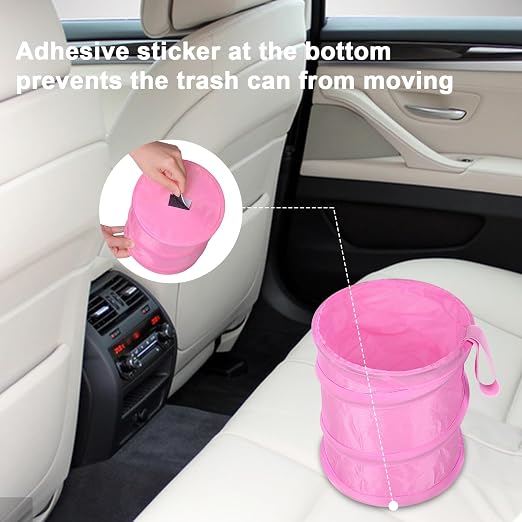Car Trash Can, 2 Packs Mini Car Garbage Can, Collapsible Trash Bin | Pop-Up Trash Can for Car Front Back Seat, Portable Car Trash Bag Hanging for Vehicle SUV Rv Truck Accessories Interior, Pink