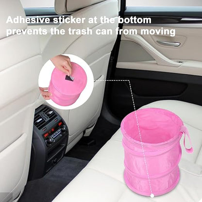 Car Trash Can, 2 Packs Mini Car Garbage Can, Collapsible Trash Bin | Pop-Up Trash Can for Car Front Back Seat, Portable Car Trash Bag Hanging for Vehicle SUV Rv Truck Accessories Interior, Pink