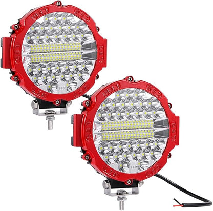 Round Off Road LED Pods Lights,7 Inch Bumper LED Driving Bars 201W 12V 24V Tractor Driving Fog Flood Spot Work Lamp for SUV,ATV,UTV,Truck 2pack (Red)