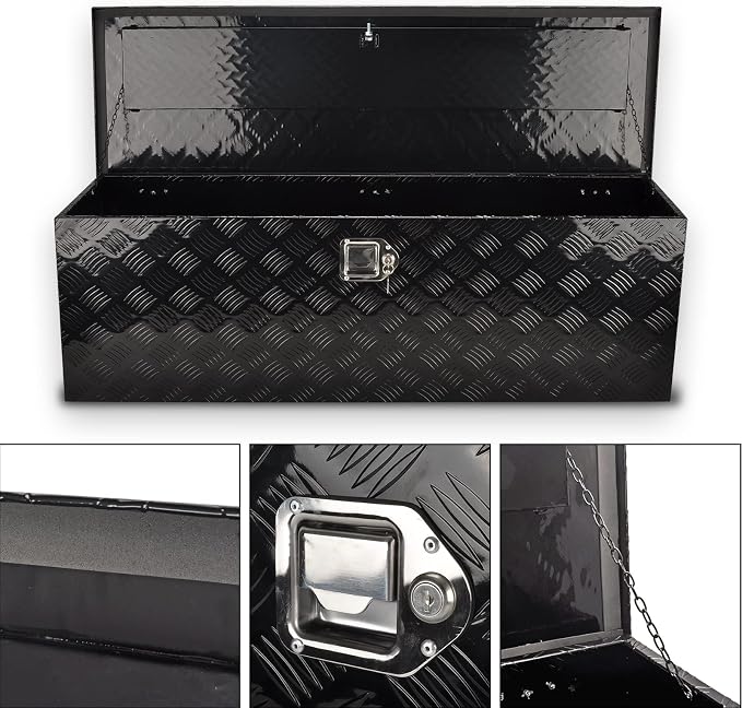 48 Inch Aluminum Truck Tool Box, 5 Bar Tread Pickup Truck Bed Tool Box Storage Organizer with Lock & 2 Keys,Black (48"X15"X15")