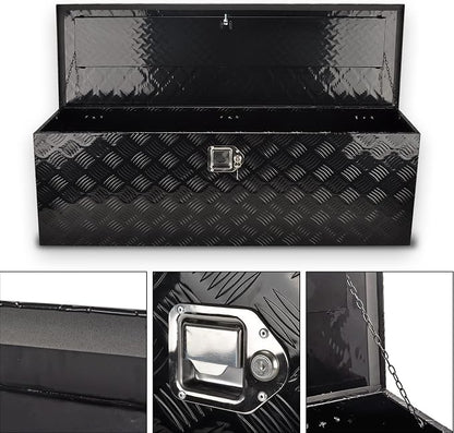 48 Inch Aluminum Truck Tool Box, 5 Bar Tread Pickup Truck Bed Tool Box Storage Organizer with Lock & 2 Keys,Black (48"X15"X15")