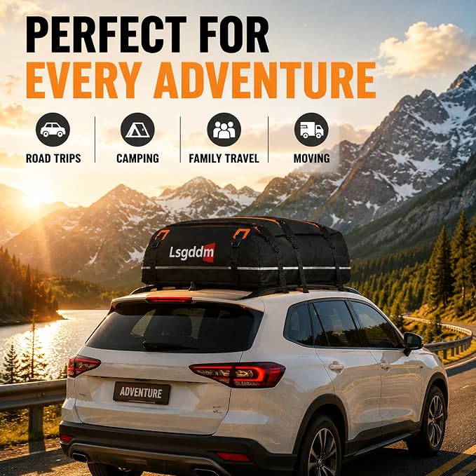 Car Roof Cargo Carrier 15/21 Cubic Feet – Extra Storage for Travel, Waterproof Rooftop Bag, Fits All Vehicles with or Without Roof Rack (15 Cu Ft)