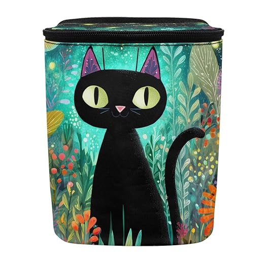 Talayituse Teal Cat Flower Print Car Trash Bin, Large Size Auto Trash Can Adjustable Portable Garbage Can with Lid, Vehicle Hanging Bag for Headrest Front Back Seat